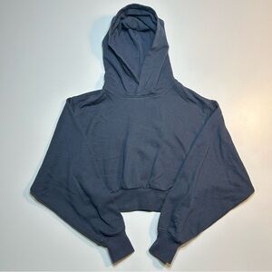 Aritzia Tna Cozy Fleece Perfect Shrunken Hoodie Slate Blue Size Small